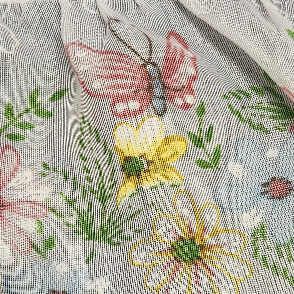 Vintage Made in USA Semi Sheer 2 Valance Curtains Floral Butterfly Cottagecore